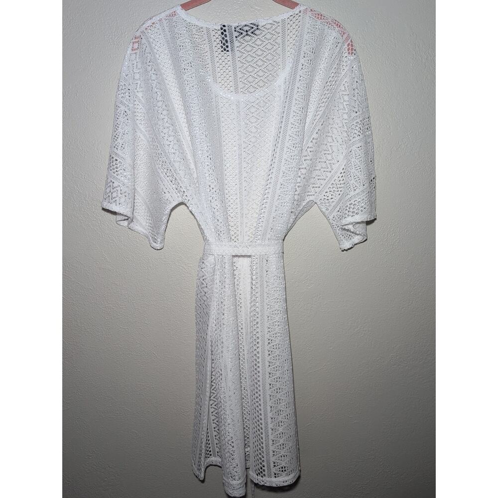 White Crochet Pullover Womens Open Weave Swim Cover Up Dress With Belt XL